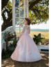 Ivory Eyelash Lace Pink Tulle Princess Flower Girl Dress